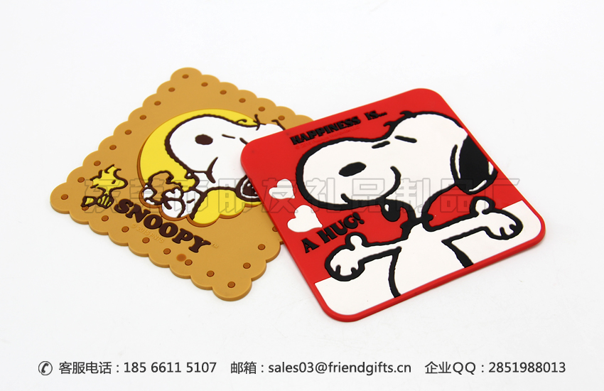专业史努比(Snoopy)PVC蘑菇视频杯垫定做厂家